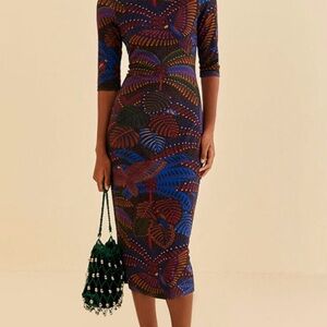 NWT Farm Rio Black Midnight Island Midi Dress Sz S